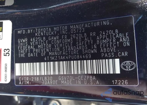 2023 Toyota Camry Xse V6 z USA, uszkodzony, nr VIN 4T1KZ1AK4PU084469